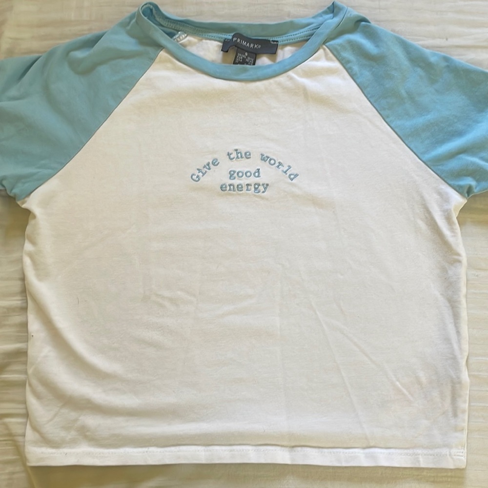 Cropped blue & white t shirt